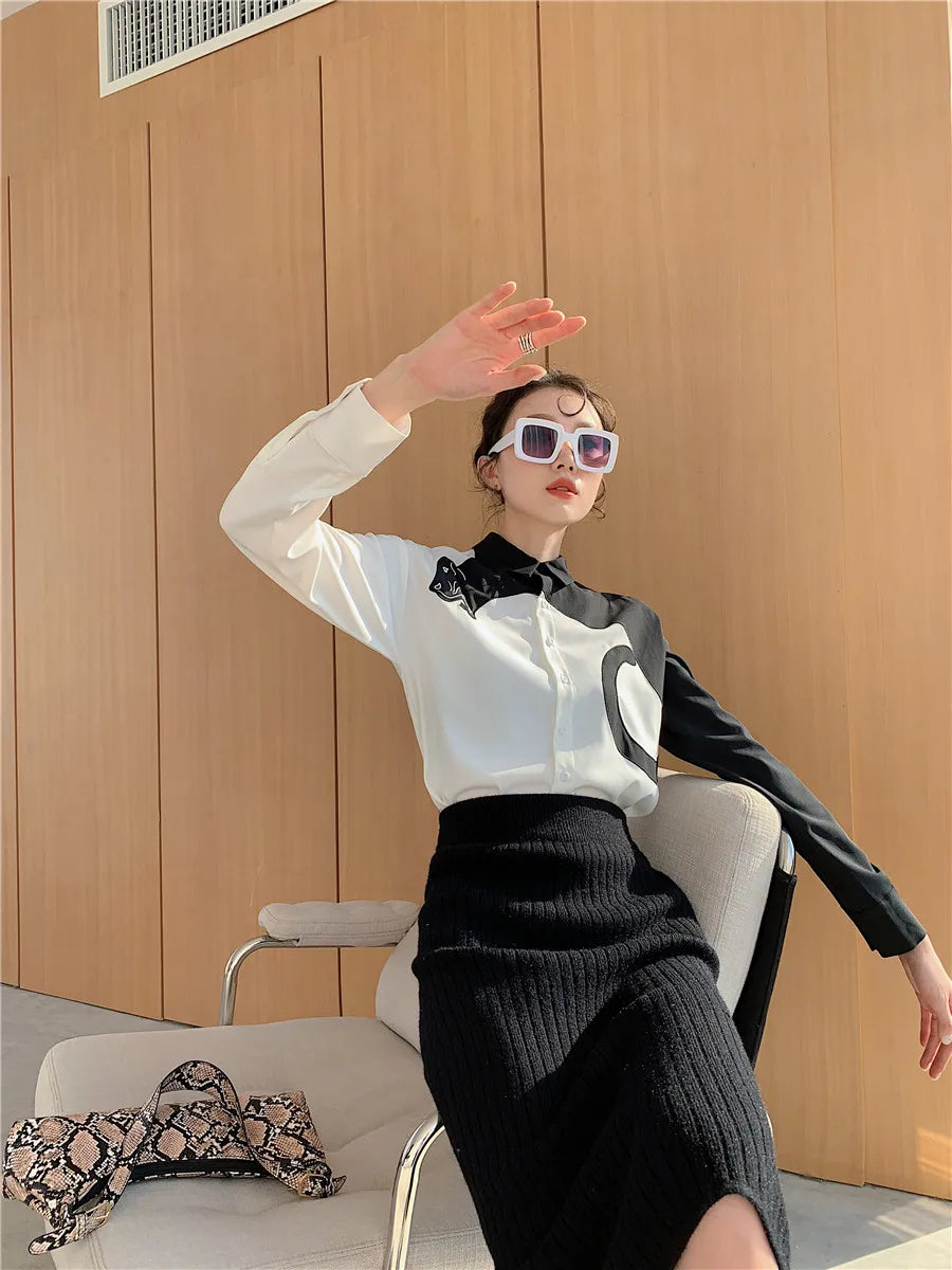 CHEERART Leopard Embroidered Long Sleeve Shirts And Blouses Women White Button Up Fall 2024 Designer Clothes Tops Fashion