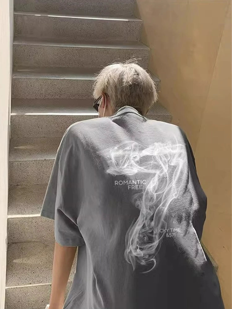 2025 Summer Goth Seven Printed Short Sleeve Tshirt Men's Hip Hop Fashion Cotton Oversized T-shirts High Street Y2K Tee Tops