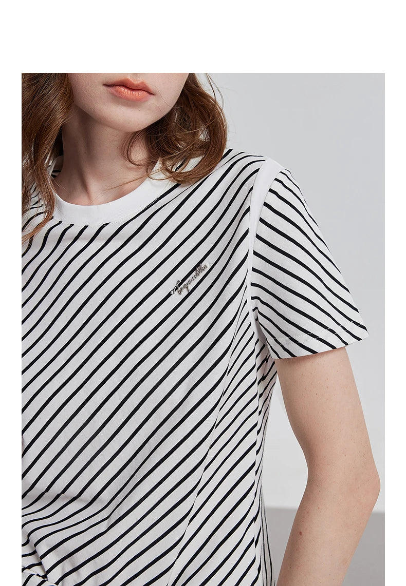 TOYOUTH Women Short Sleeve Striped T shirt 2025 Spring New Tops 8521021