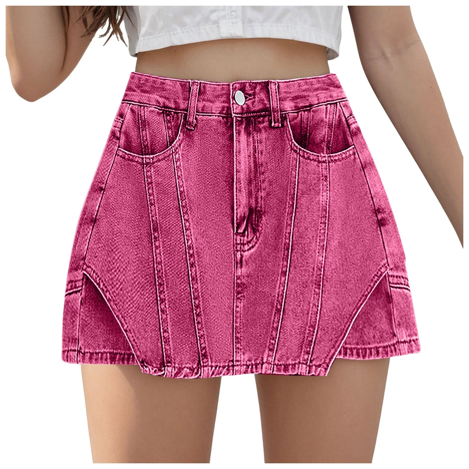 Women Casual Denim Skirt High Waisted Solid Button Up Wrap Hip Symmetrical Jean Mini Short Skirts Fashion Casual Streetwear
