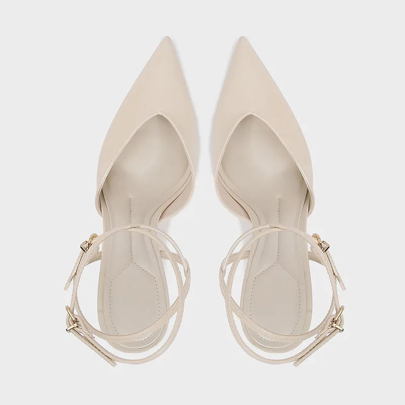 Sexy Pointed Toe Patent Leather Women Pumps Elegant Ankle Strap Buckle High Heels Luxury Designer Shoes Mules Heeled Sandals