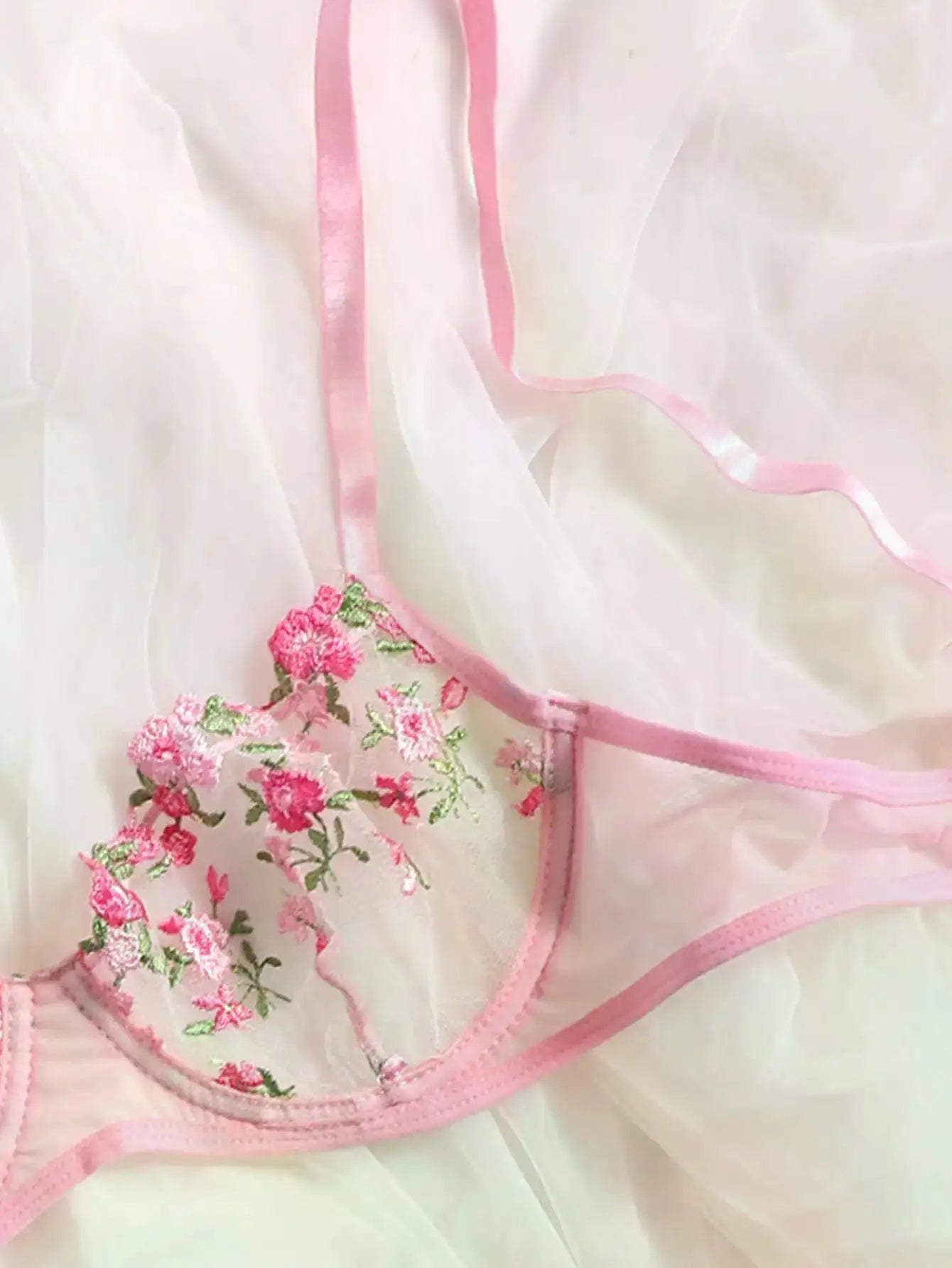 Transperant Lingerie Set Women Mesh Net Sexi Lenceria Sensual Mujer Bra Sets Embroidery Floral Underwired