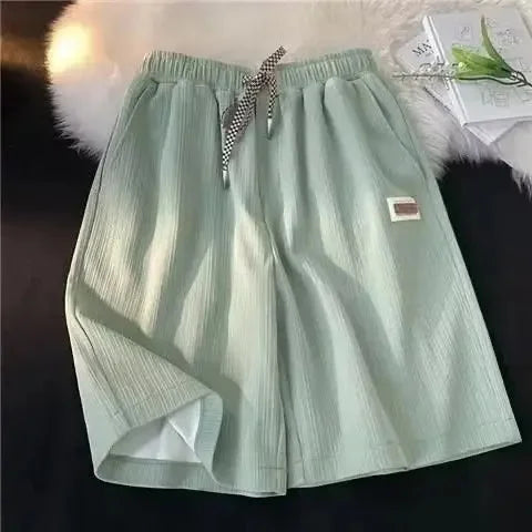 2024 Summer New Men's Women's Hong Kong Style Simple Basic Straight-Leg Casual Ice Silk Draped Shorts