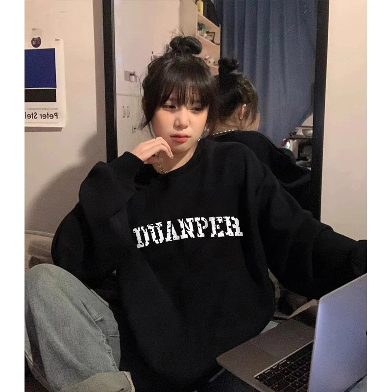 American Retro Street Sle Simple Long Sve round Ne Women's Sweatirt Casual Versatile Cotton Classic Winter Faion