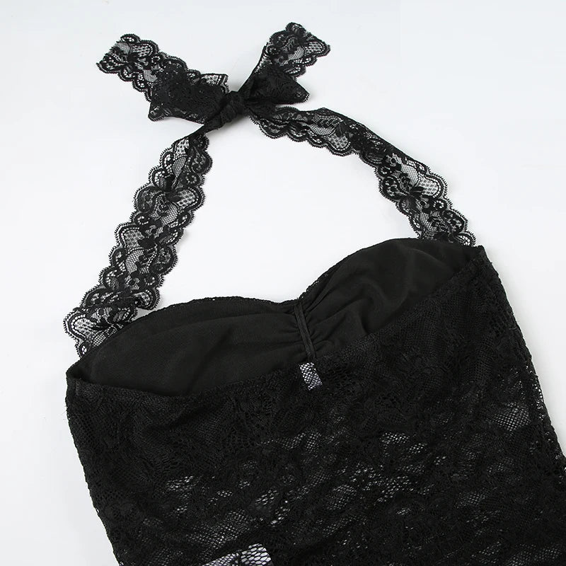 Cuteandpsycho Sexy Lace Patchwork Y2K Camisoles Backless Transparent Slim Outfits Party 90s Vintage Clubwear Halter Neck Tops