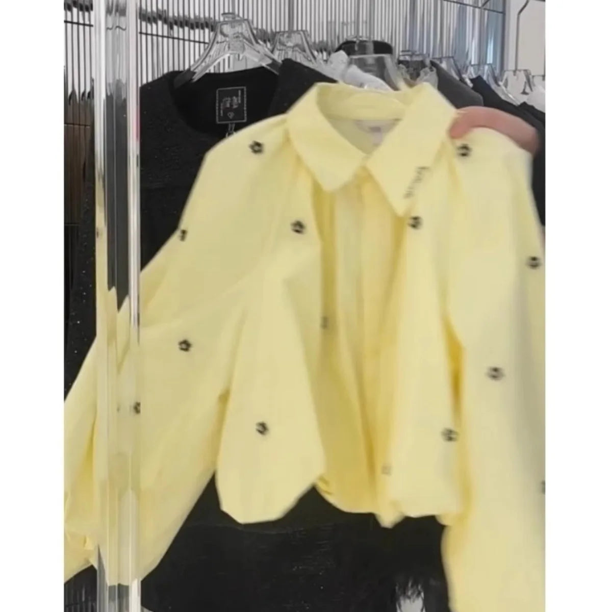 Women's Look Younger Instantly Elegant Shirt Turn-down Collar Long Puffy Sleeve Cropped Blouse Spring Casual Office Lady Blouse