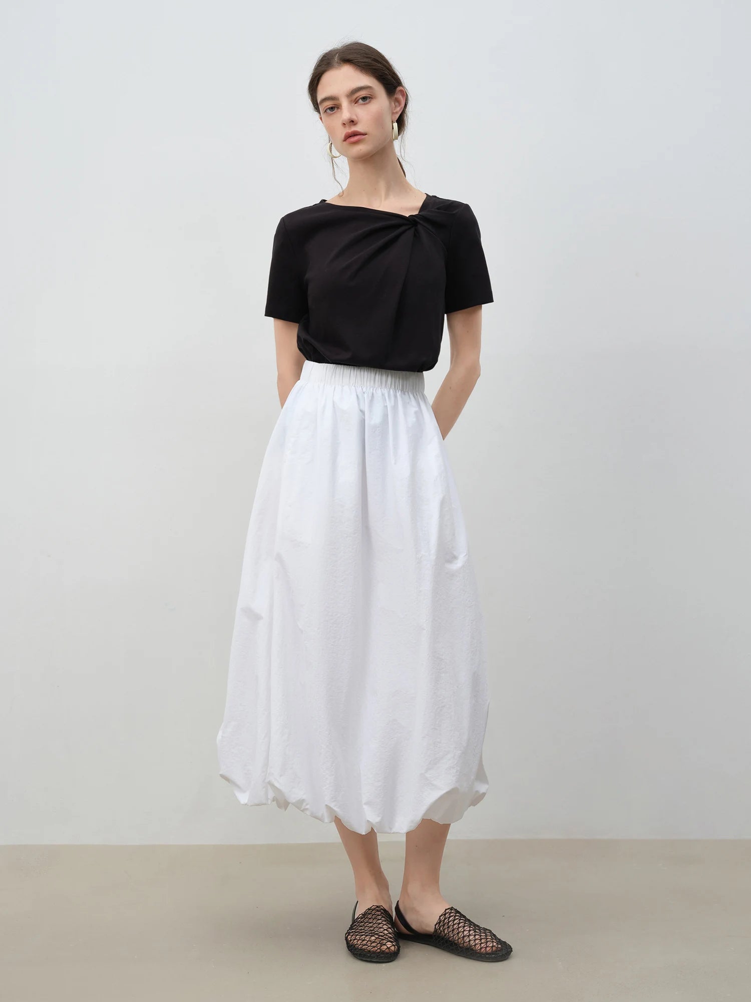 ZIQIAO Asymmetrical Knot Design - Petite Women's Short Sleeve T-Shirt - 2025 New Arrival Summer Slimming Versatile Top 25ZQ92102