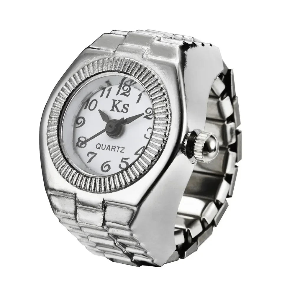 Colorful Watch Ring Women Men Retro Sliver Pointer Quartz Clock Finger Rings Punk Alloy Strap Watches Jewelry Accessories