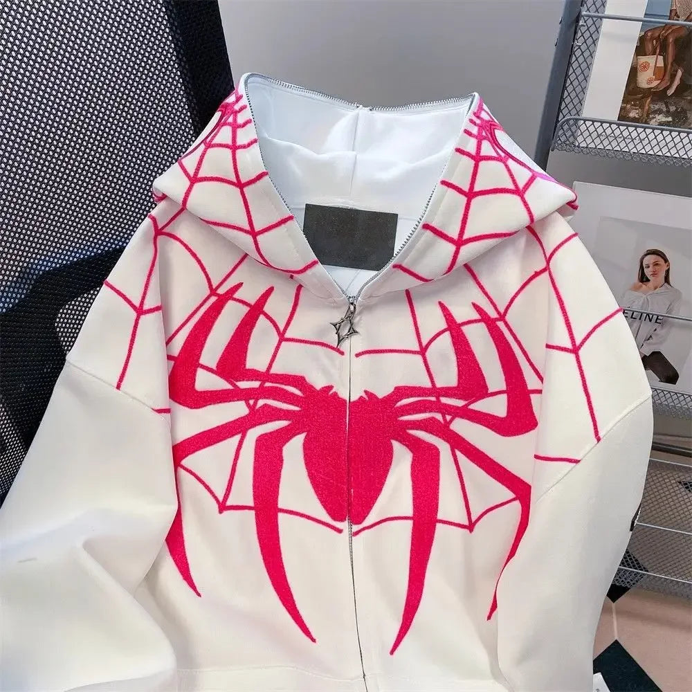 Autumn Winter Hip Hop Spiderman Hooded Sweatshirt Unisex Design Sensibility Niche Vibe Couple Jacket Cardigan