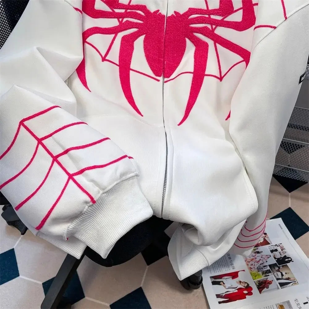 Autumn Winter Hip Hop Spiderman Hooded Sweatshirt Unisex Design Sensibility Niche Vibe Couple Jacket Cardigan