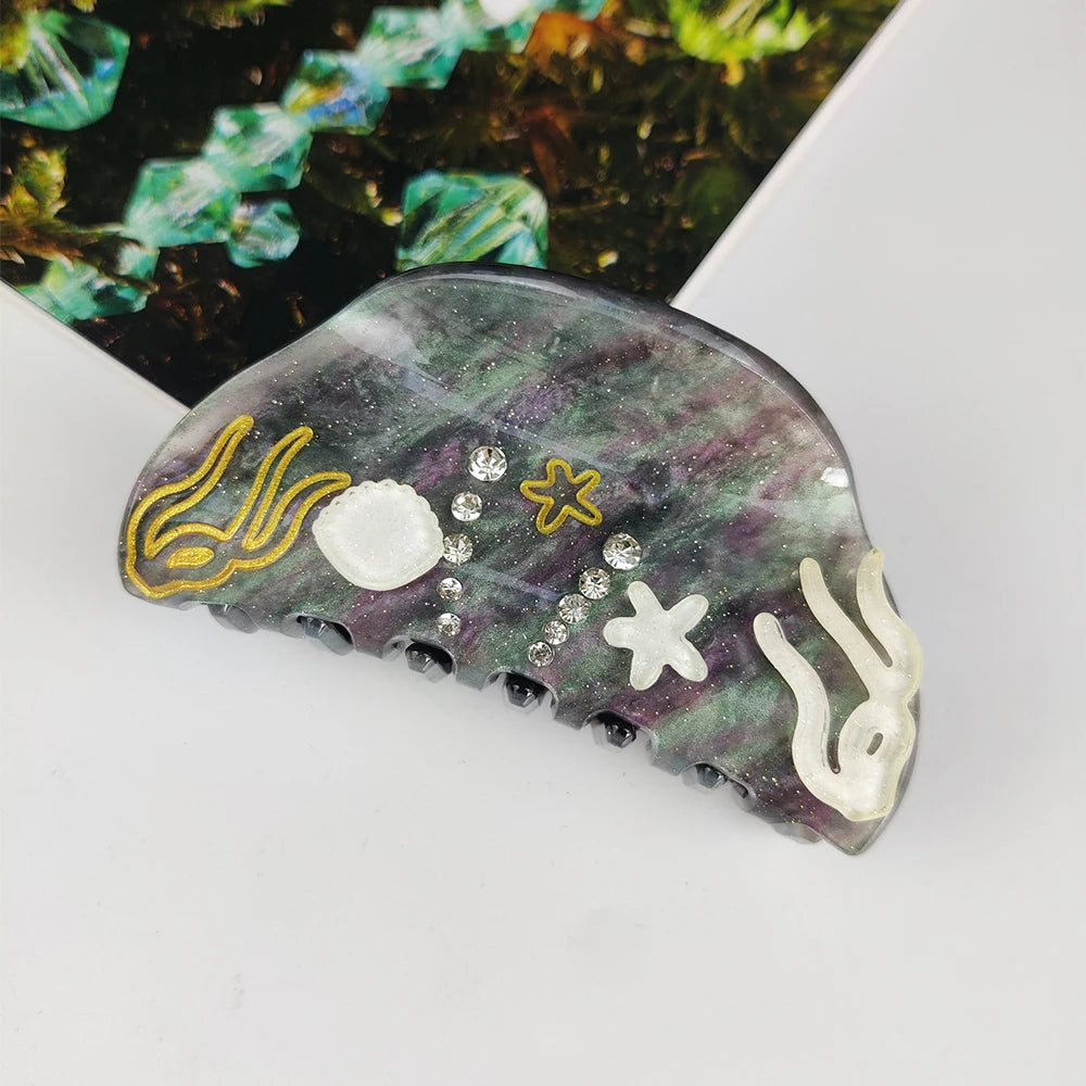 Sea Series Large Hair Claws Clip Diamond Starfish Conch Hair Clips Acetate Hair Accessories Handmade