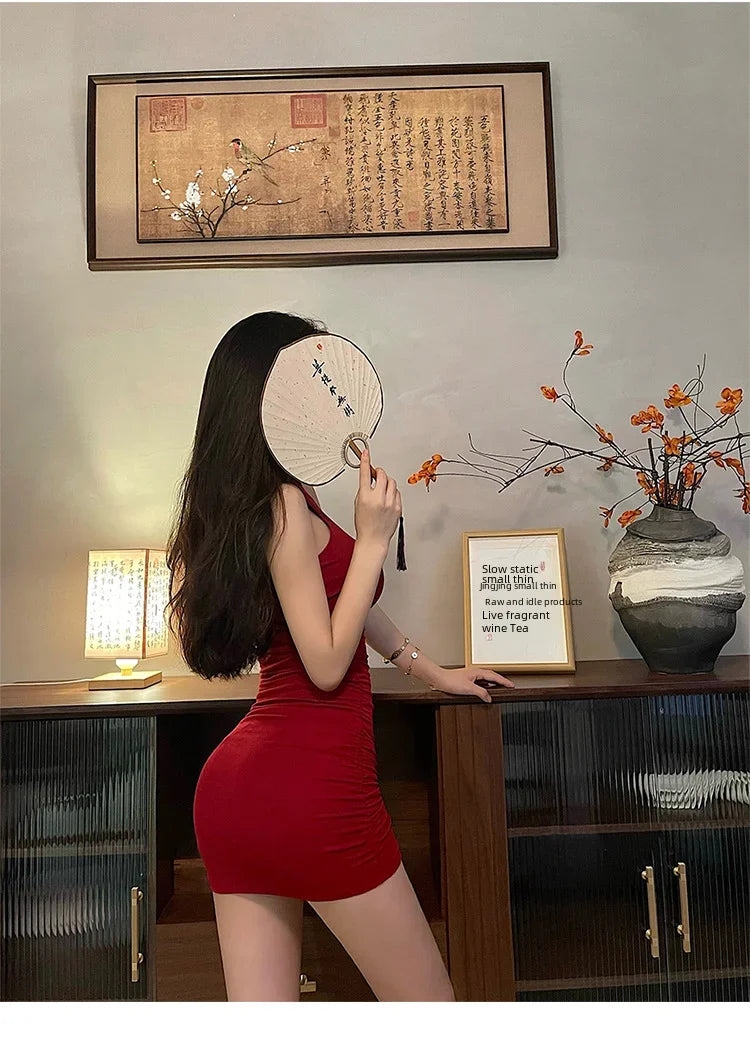 Spring Sexy High Collar Dress Spicy Sweet Tight Pure Desire Style Halter Wrap Hip Dress Women