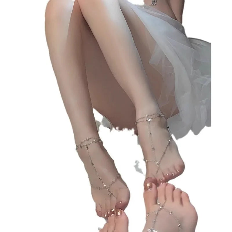 1PCS Fashion Anklet Bracelets for Women Summer Multilayer Small Round Beaded Tassel Toe Foot Jewelry Wedding Party Accessories