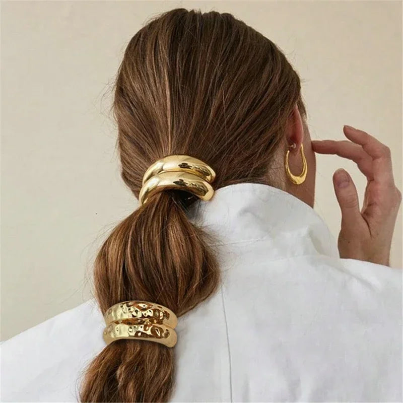 Fashion Punk Hair Bands Metal Irregular Double-Layer Elastic Hair Scrunchies Hair Rope Women  Ponytail Holder Hair Accessories