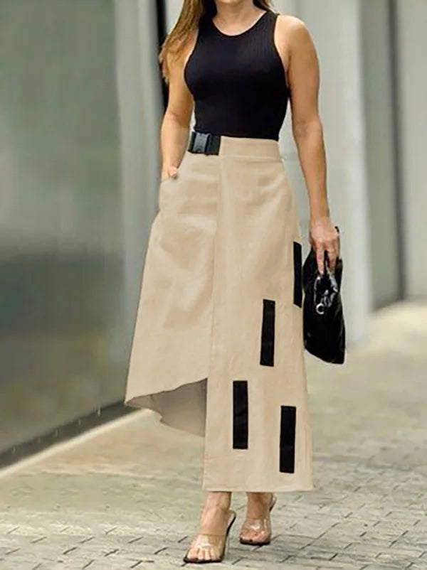 Freeacy Urban Female Asymmetric Skirt Elastic High Waist A-line Printed Skirts 2025 Summer Women's Commuter Half Dress Bottoms