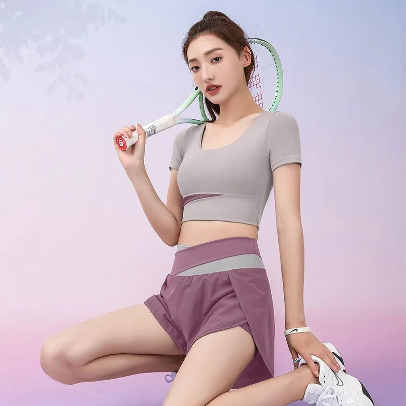 High Waist Workout Skorts for Women - Quick Dry Breathable Yoga Skirt Shorts, Anti-Ride Running Fitness Wear with Inner Liner"