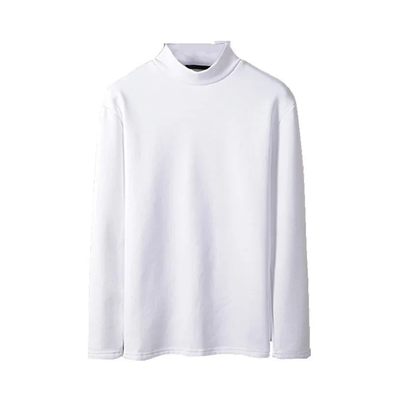 Men's Versatile Warm Flannel Double-Sided Inner Layer Top Half Polo/Turtle Neck Solid Color Long Sleeve Casual Spring Autumn