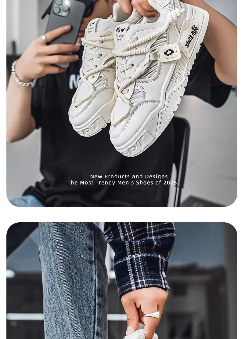 2025 New Summer Men's Shoes Original Casual Flat Shoes Sport Thick Bottom Increased Height Bread Trendy Shoes Skateboard sneaker