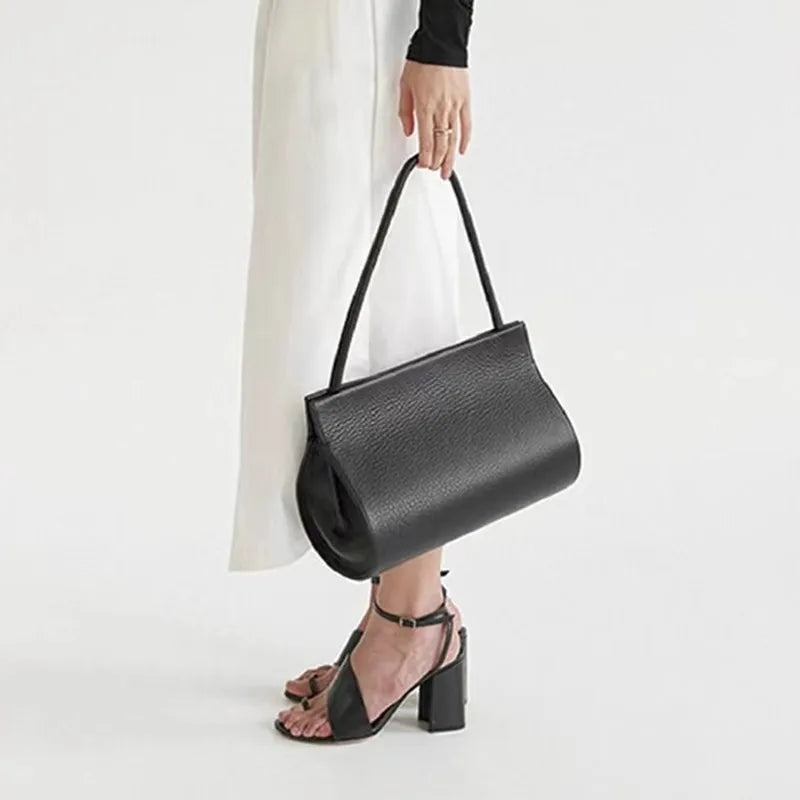 French Oval Design Women's Bag Summer Vintage Lychee Pattern Pu Leather Handbag Black Shoulder Underarm Bag Multilayer Totes Bag