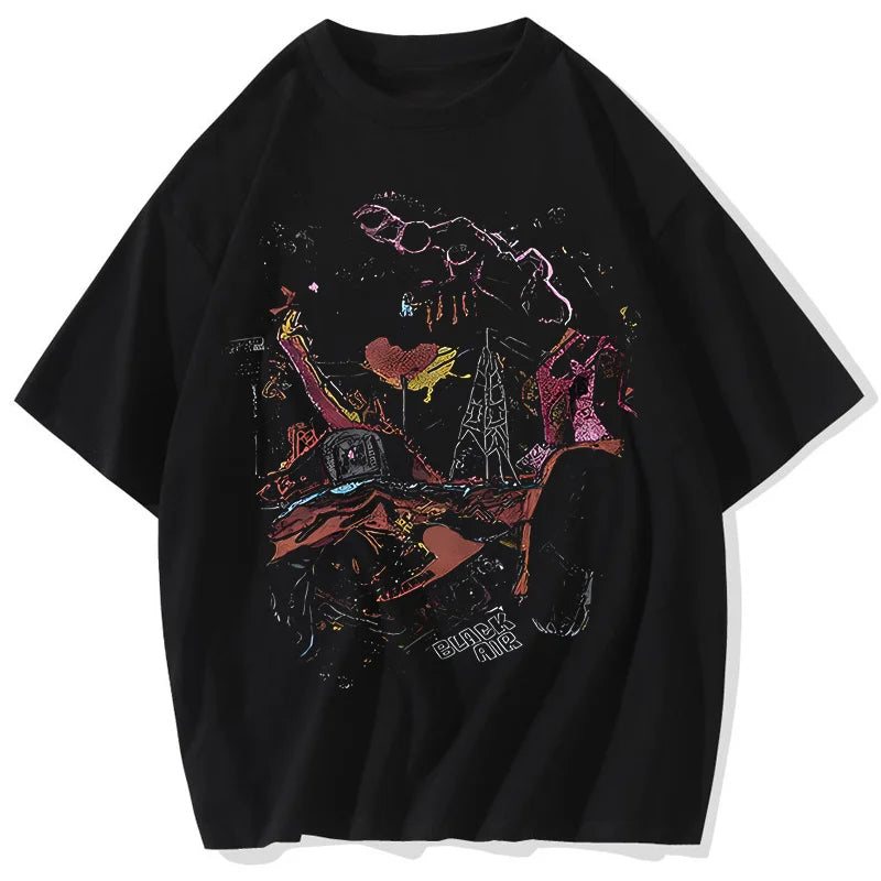 T Shirt for Men black source Vintage Washed Harajuku Streetwear Oversized