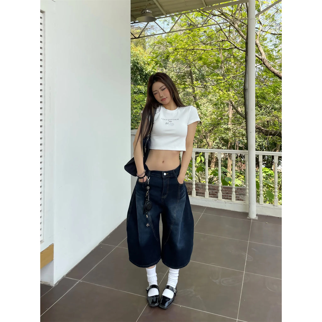 Loose High Waist Wide Leg Seven-Foot American Vibe Jeans Women's Summer New Sle Slimming Loose Fit Casual High Street Jeans