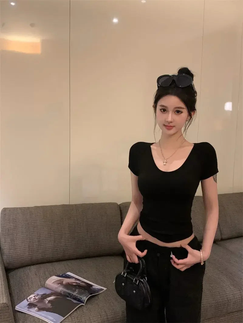 Sexy Women's T-shirt Short Sleeve Female Top Aesthetic Clothing One Pieces Korean Reviews Clothes Clearance Cheap Many Youthful