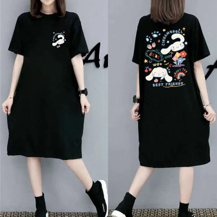 Korean Style Instagram Fashion Print Women's Summer New Plus Size Loose Pullover Short Sleeve Dress