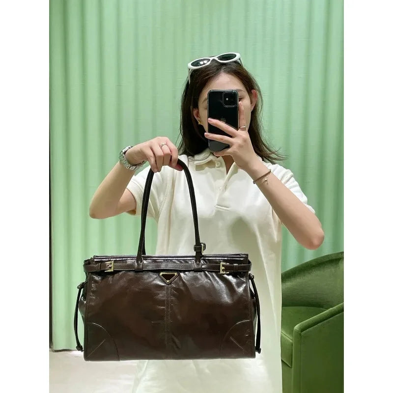 Genuine Leather Vintage Handbag Tote Bag Messenger Bag Commuter Style Document Bag Women's Handbag Wax Leather Bag
