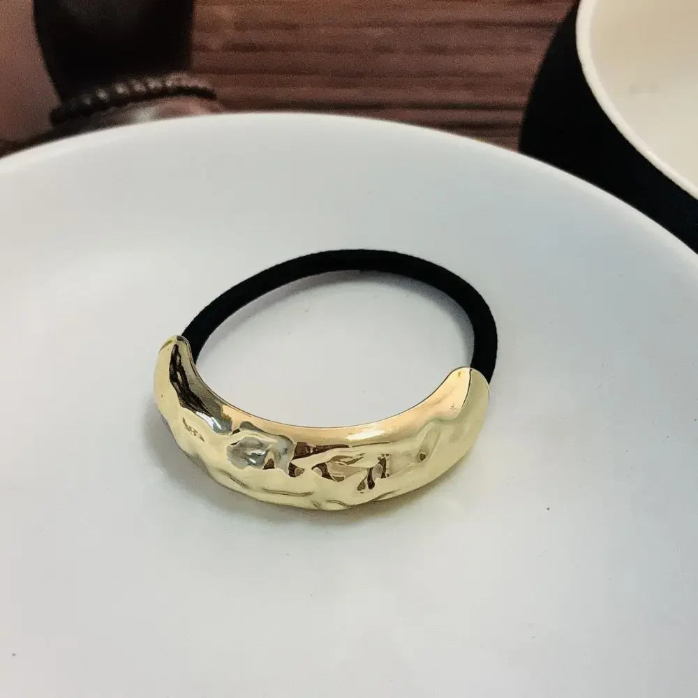 Fashion Punk Hair Bands Metal Irregular Double-Layer Elastic Hair Scrunchies Hair Rope Women  Ponytail Holder Hair Accessories