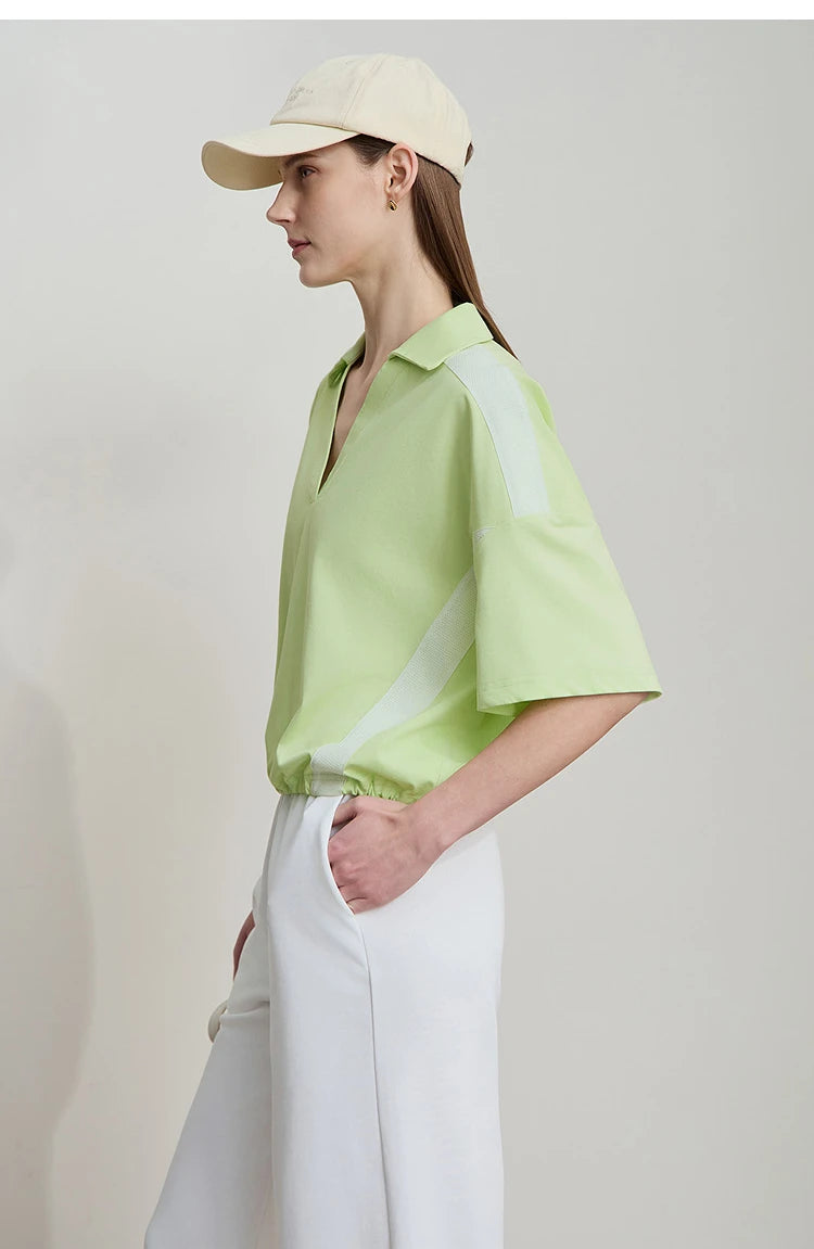 Amii Minimalist Cotton T-Shirts For Women 2025 Summer New V-Neck Pullover Loose Short Shoulder Sleeve Chic Commute Tops 12552001