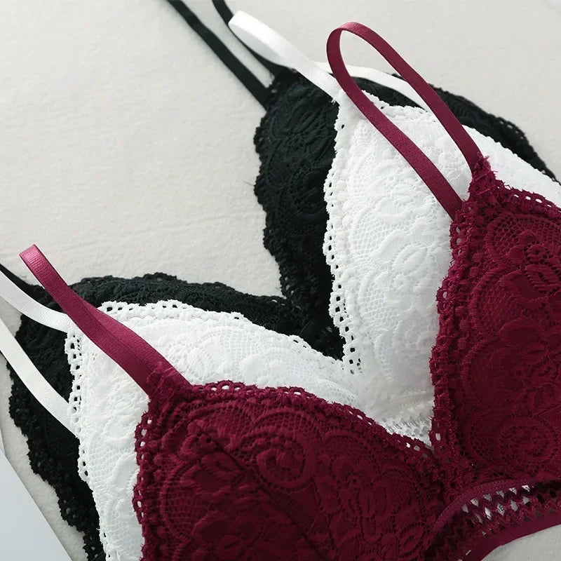 Lace Underwear Female Thin Section Bra Sexy Backless Lingerie Solid Color Embroidery Hollow Tube Top Black/RedWhite Bandeau Top