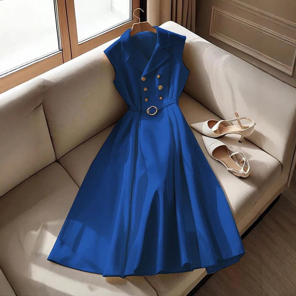 Mia Muse Dresses Summer French Elegant Flounce Streetwear Long Sleeve Shirt Collar A-Line Midi Vacation Dresses For Women