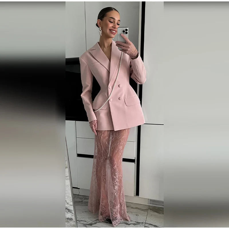 Elegant Lace Long Skirt Set Women Strapless Tube Top Short Dress Floor-Length Mermaid Skirts 2025 Summer Lady Party 2 Pieces Set