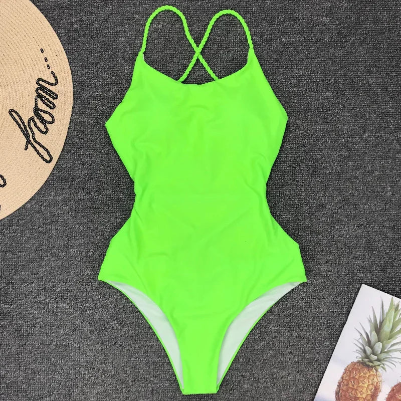 Cross Bandage Backless Women Swimwear One Piece Swimsuit Female Monokini High Cut Trikini 2025 Bikinis Bathing Suit Swim Lady