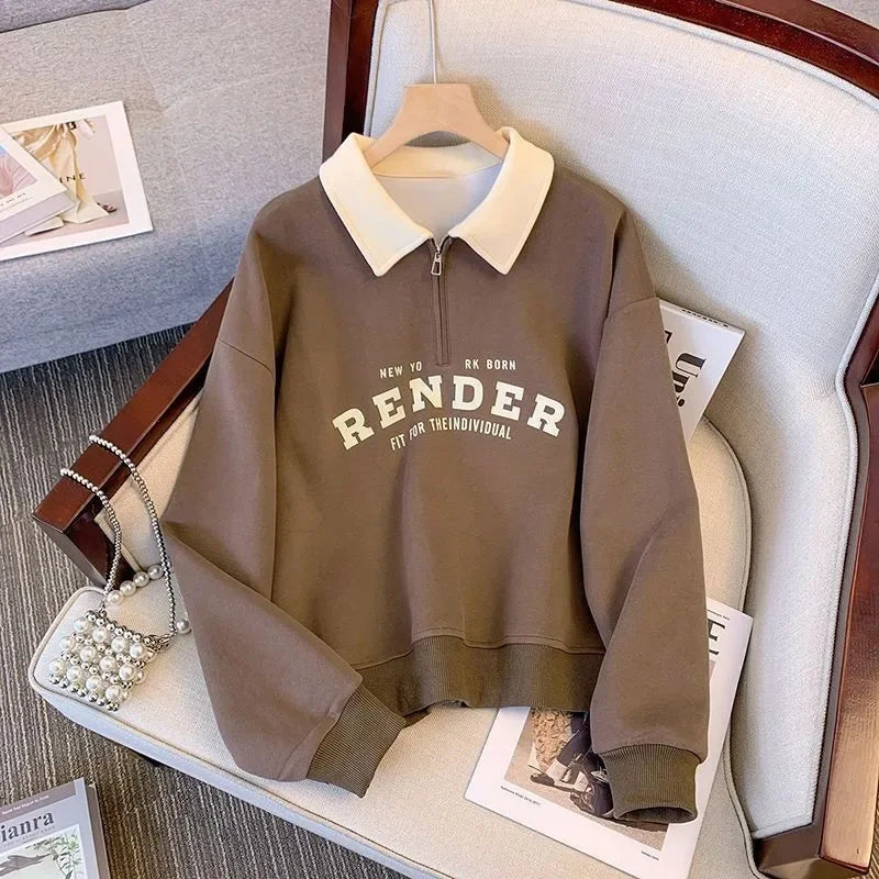 Women's Polo Collar Sweatshirt 2024 Spring Autumn New Color Block Long Sleeve Thin Style Student Top Jacket Foreign Trade