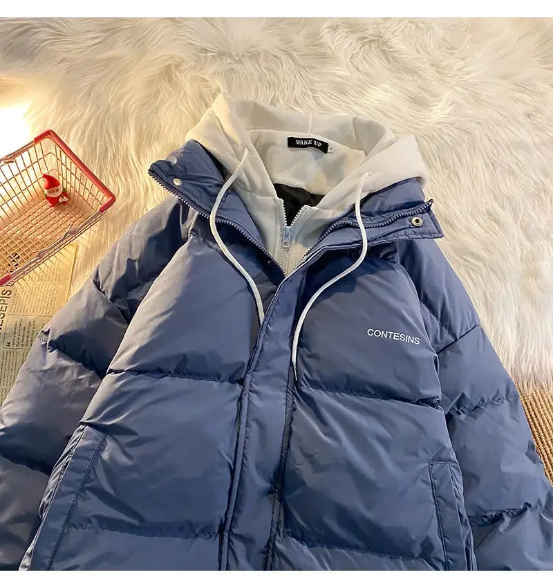 Y2K Multi-functional Fake Two Pocket Zipper Down Jacket Thick Coat Korean Version Winter New Winter Leisure Cotton Clothes Women