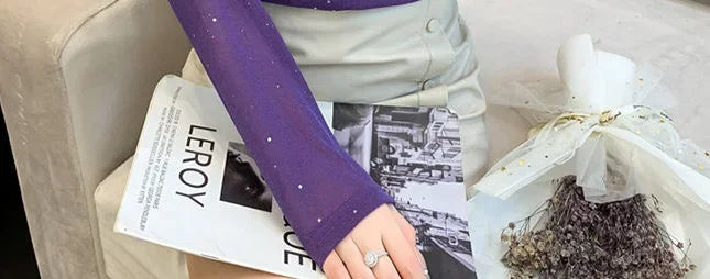 Sequin Long Sleeve T Shirt for Women Rhinestone Slim Plain Glitter Tops Woman Korean Popular Clothes With Sleeves Pulovers Kpop