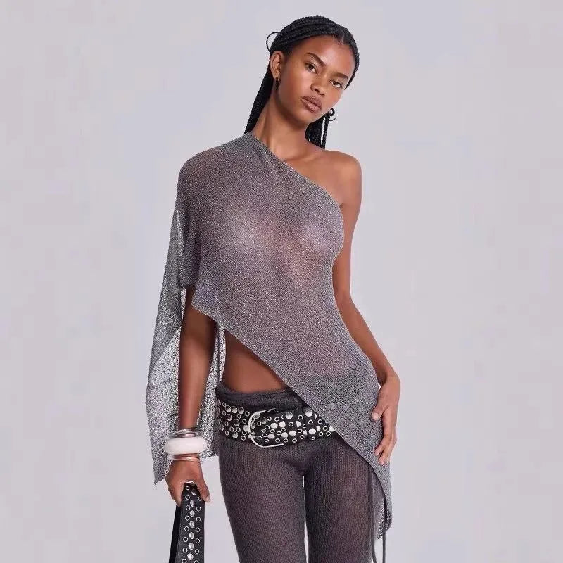 JadedLondon golden knitted hollowed-out one-piece top, neckband shawl, multiple ways to wear, vacation style halter top