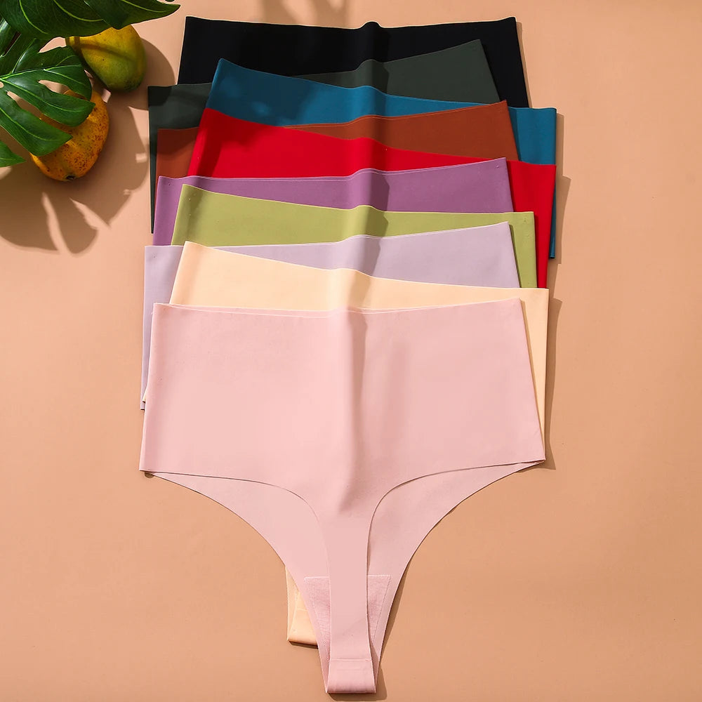 WarmSteps 6Pcs/Set High Waist Soft Women's Thongs Panties Traceless Slip Silk Female Lingerie Casual Yoga Underwear for Ladies