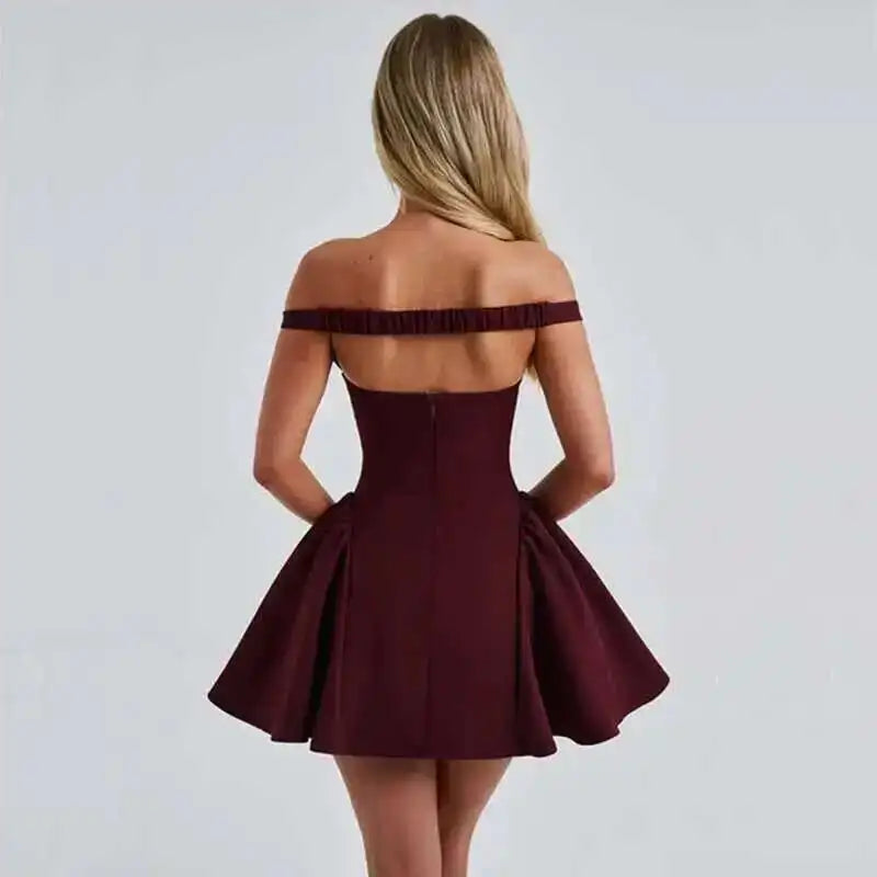 Avrilyaan Deep V Off Shoulder Backless Sexy A-line Dress Women Elegant Party Dress Slash Neck Bodycon Mini Summer Dress Vestidos