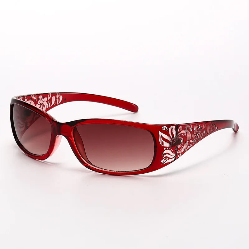 Fashion New Y2K Ladies Pattern Relief Square Small Frame Sunglasses Retro Style Elegant Summer Vacation Beach Glasses