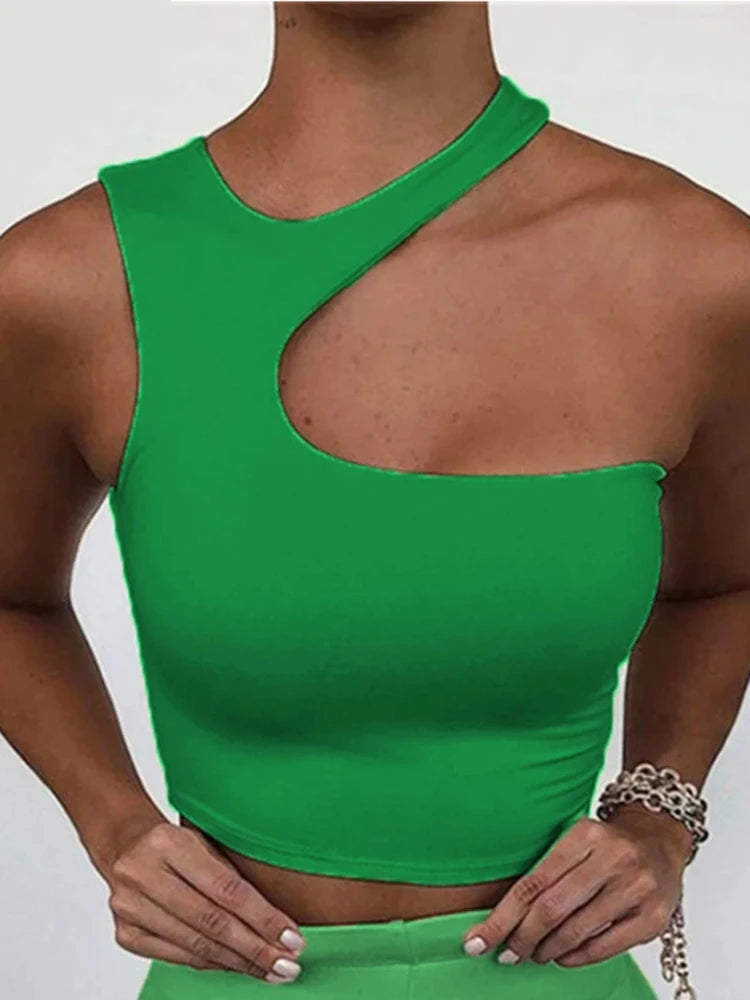 Cut Out Sexy Crop Off Shoulder Solid 2025 Skinny Sport Short Tops Women Tank Irregular Summer Tube Tops