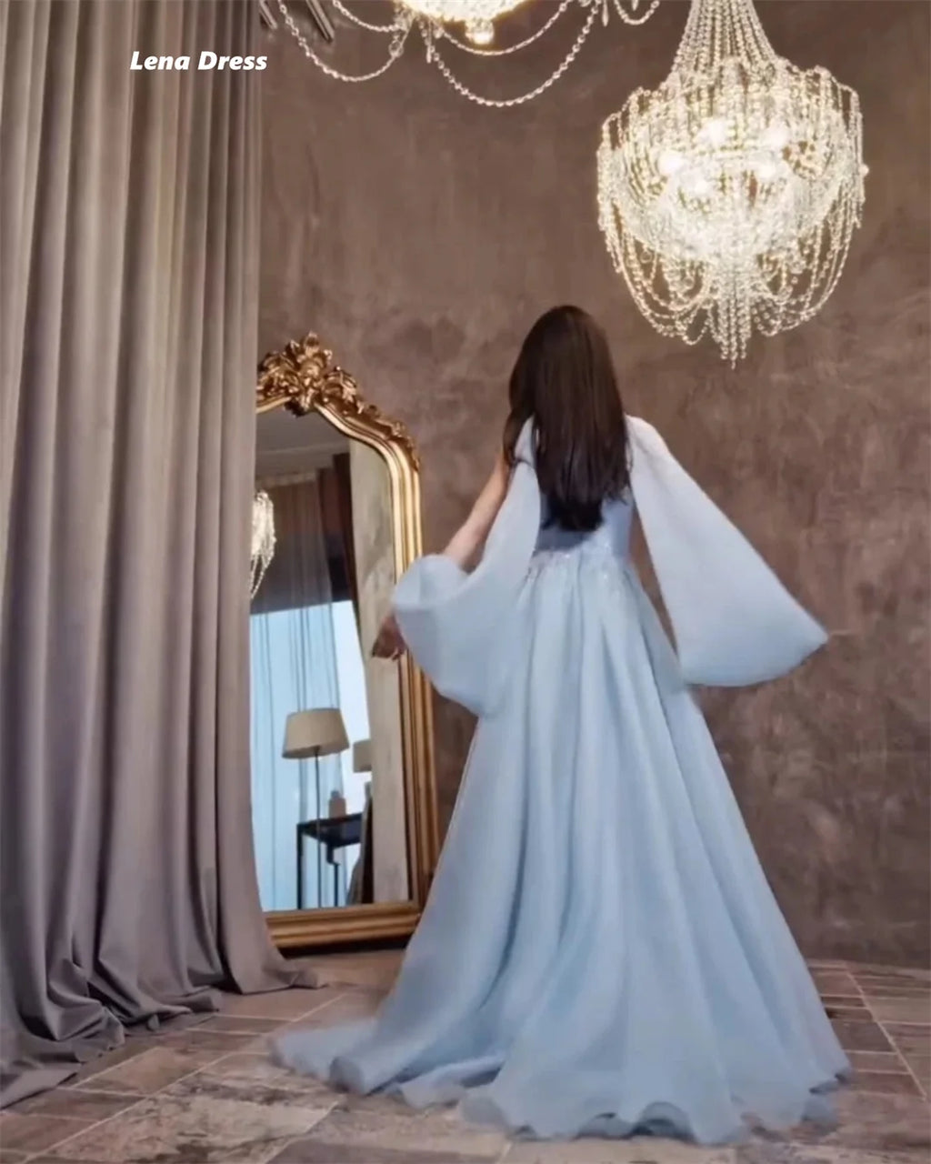 Lena Sky Blue Prom Dresses 2025 Luxury Women's Elegant Party Dress Woman 2025 Chiffon Custom Made Shawl Ball Gown Dress Evening
