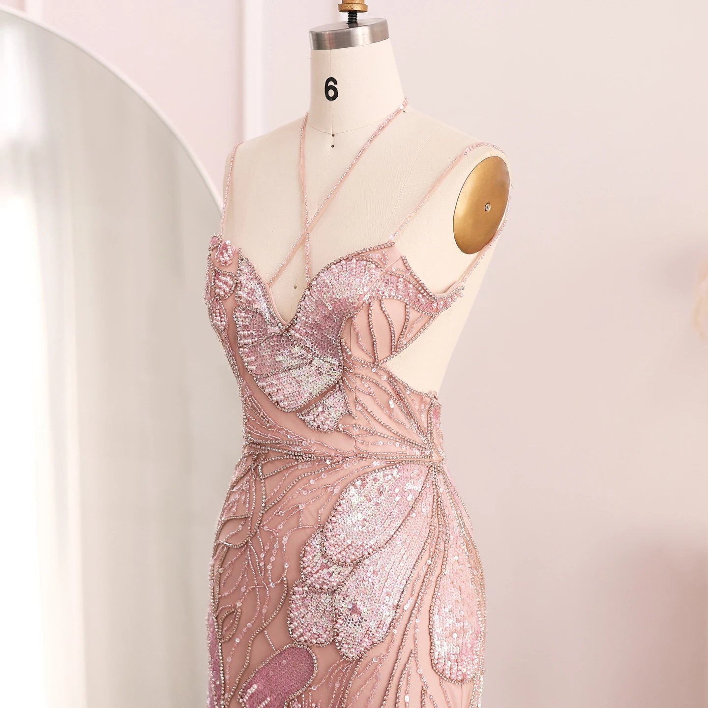 Sharon Said Luxury Mermaid Pink Evening Dresses with Feathers Scarf Straps Dubai Women Blue Wedding Prom Gowns SS478 Customized
