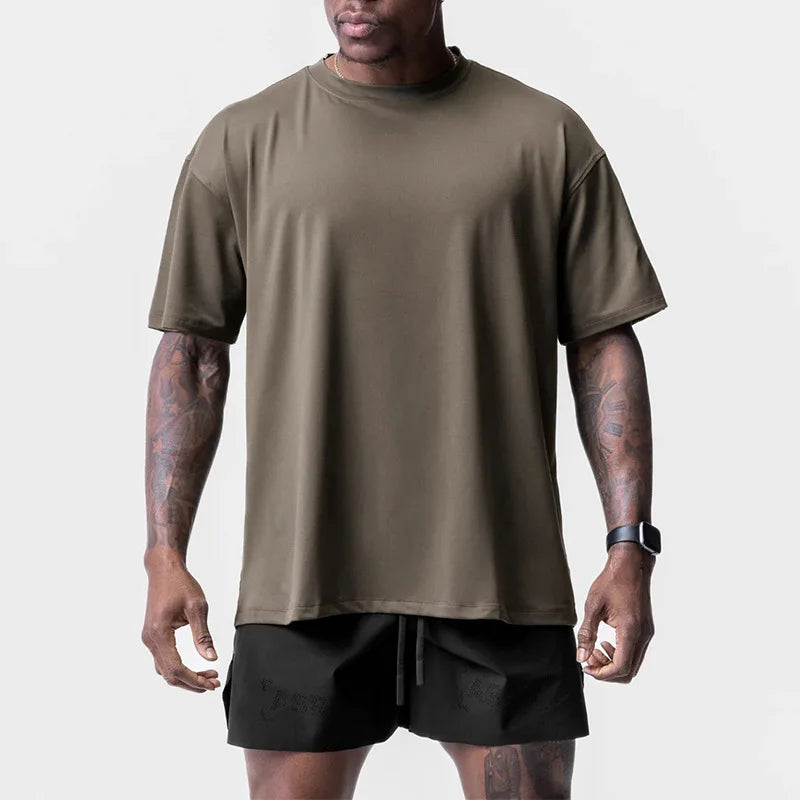 Men's Summer Casual Loose Oversized T-shirt O-Neck Short Sleeve Tee Male Quick Dry Breathable Gym Fitness Undershirt Clothing