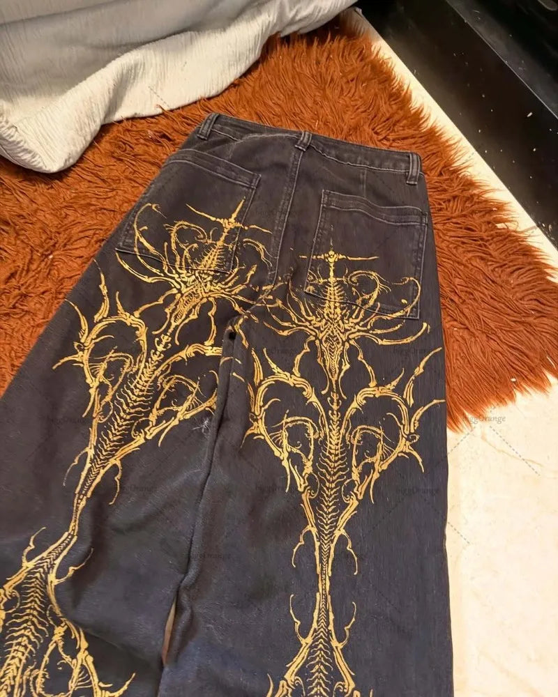 Gothic Harajuku Graphics High Waist Straight Wide Legs American Retro Baggy Jeans Women Trendy Streetwear Harajuku Y2K Pants