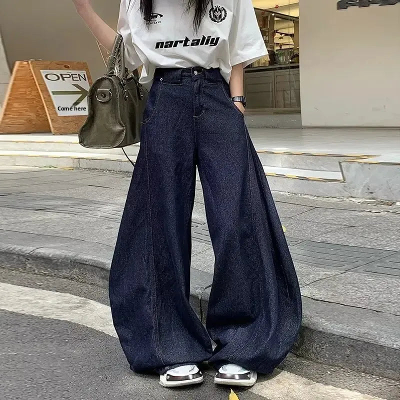 Men's Summer High Waist Straight Leg Jeans Slimming Loose Wide Leg Pants Retro Knife Edge Design Casual Fashion