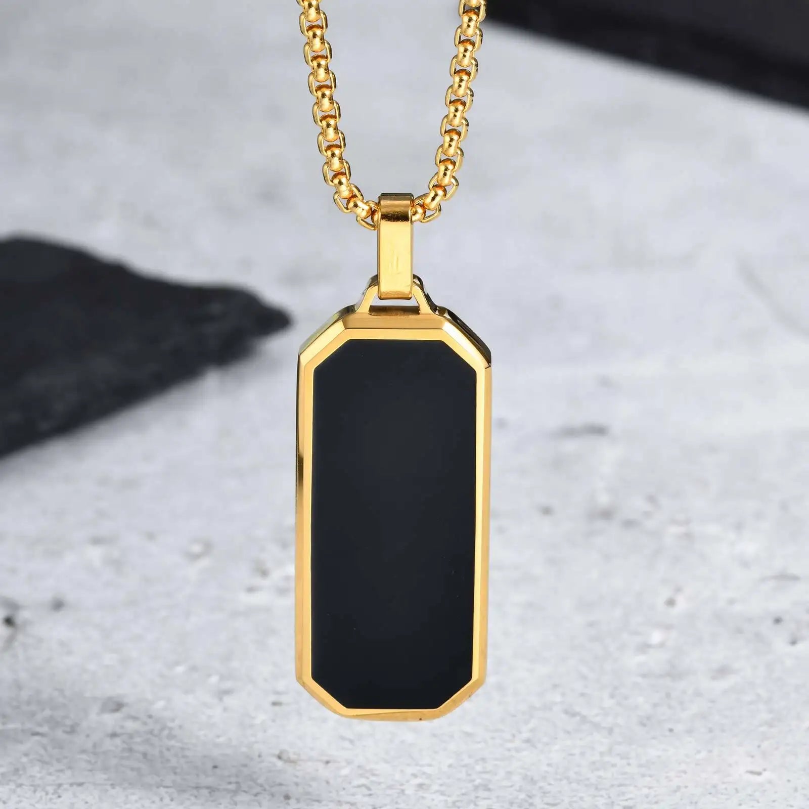 Casual Black Enamel Necklaces for Men,Waterproof Stainless Steel Square Pendant Necklace,Simple Fashion Male Collar Jewelry Gift