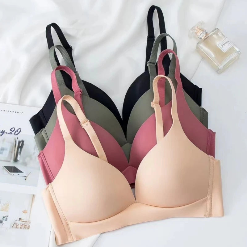 3Pcs/Set Seamless Bras For Women Non-wire Glossy Underwear Push Up Bra Without Steel Ring 3/4 Cup Female Comfort Lingerie