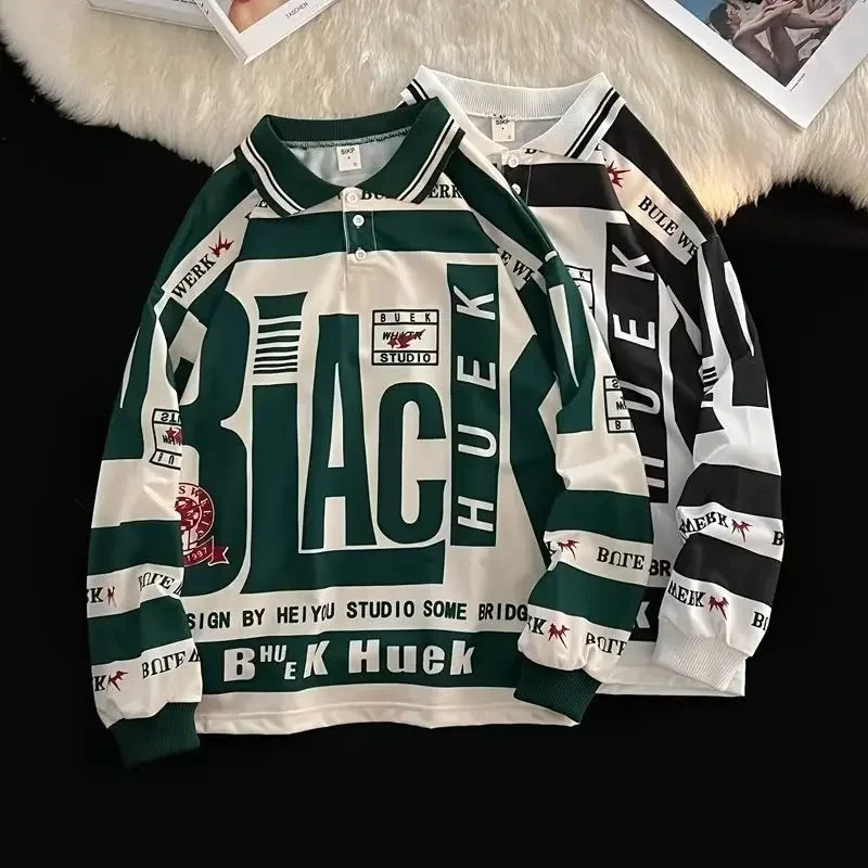 American Style Streetwear Polo Collar Sweatshirt For Men Spring 2023 New Thin Niche Vintage Hiphop Long Sleeve Top Casual Fit